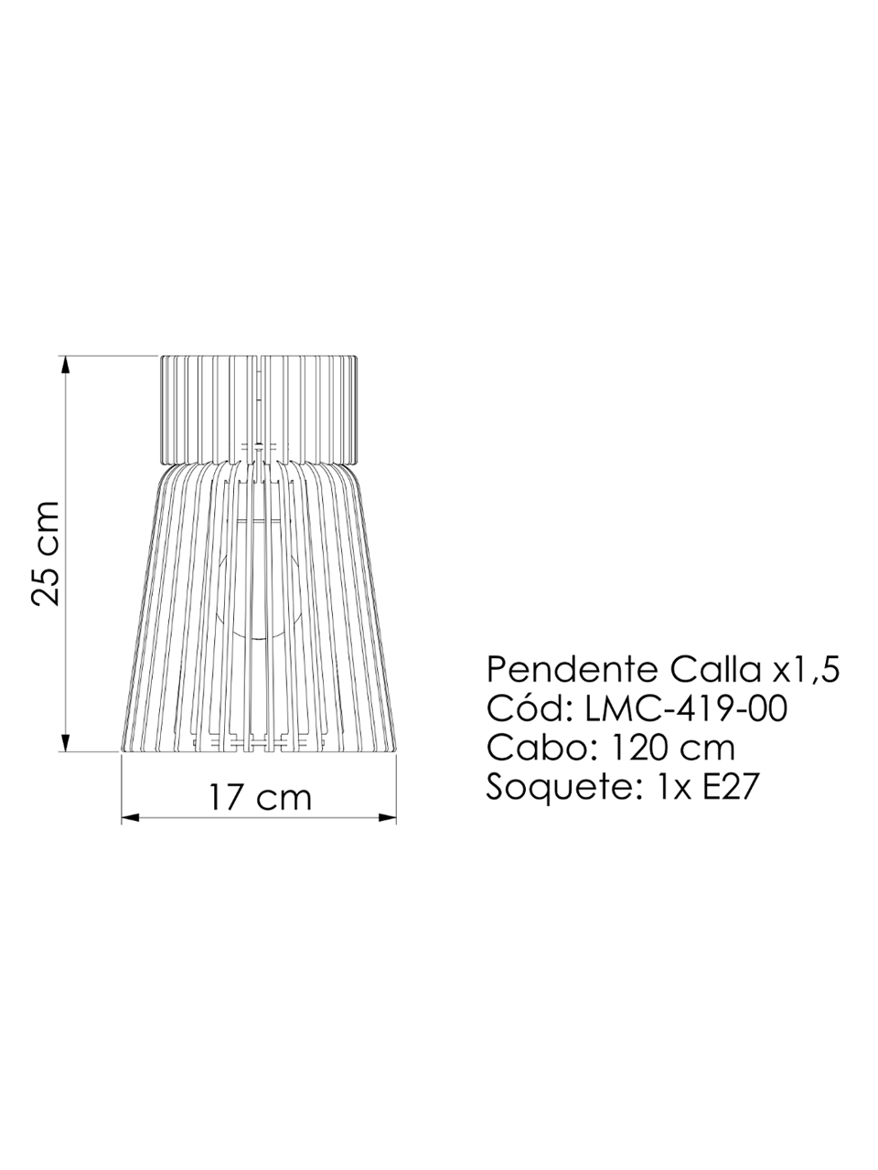 Pendente Simples Calla Madeira Natural Attimo LMC418 E27 Altura 25cm x Ø17cm, Banheiro, Lavabo, Bancada Area Gourmet, Cabeceira